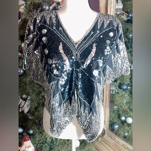 Vintage Sequence Butterfly Top